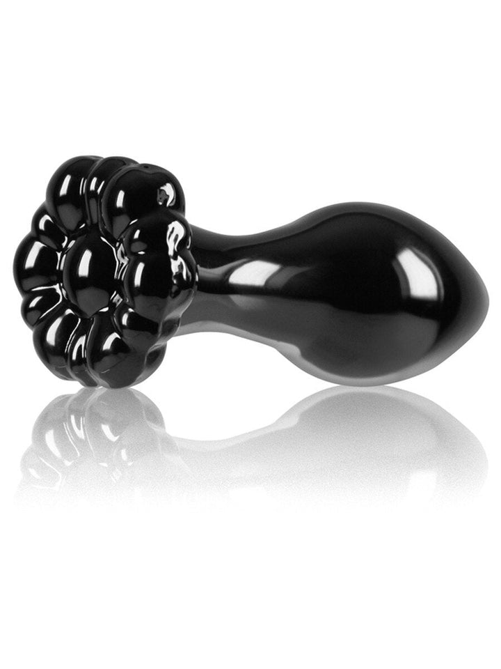 Black Crystal Butt Plug small size - hygienic glass anal plug with crystal gem base