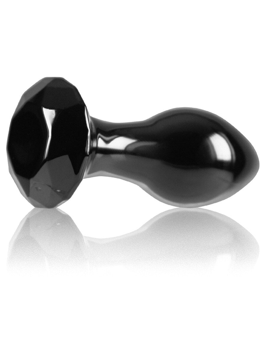 Black Crystal Butt Plug - premium borosilicate glass anal toy with jeweled base