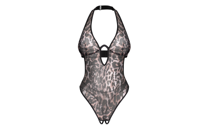 Addia Leopard Print Crotchless Teddy Lingerie