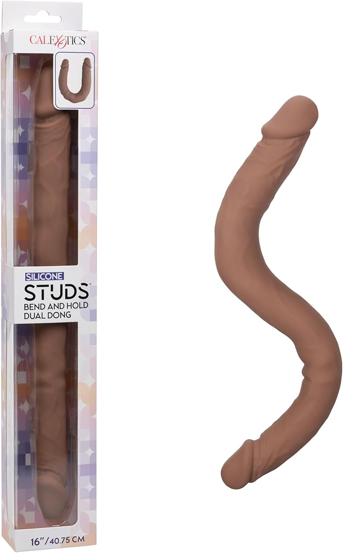 Silicone Studs Bend And Hold Dual Dong 16"/40 75cm Brown