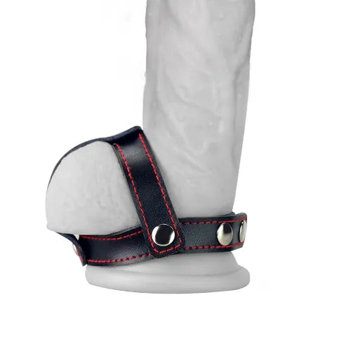 Bondage Fetish T-Style Leather Cock Ring with Ball Divider