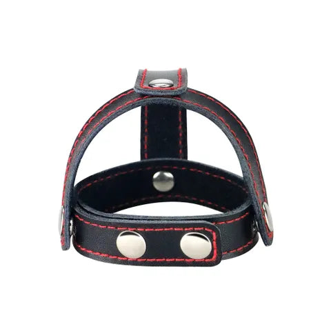 Bondage Fetish T-Style Leather Cock Ring with Ball Divider