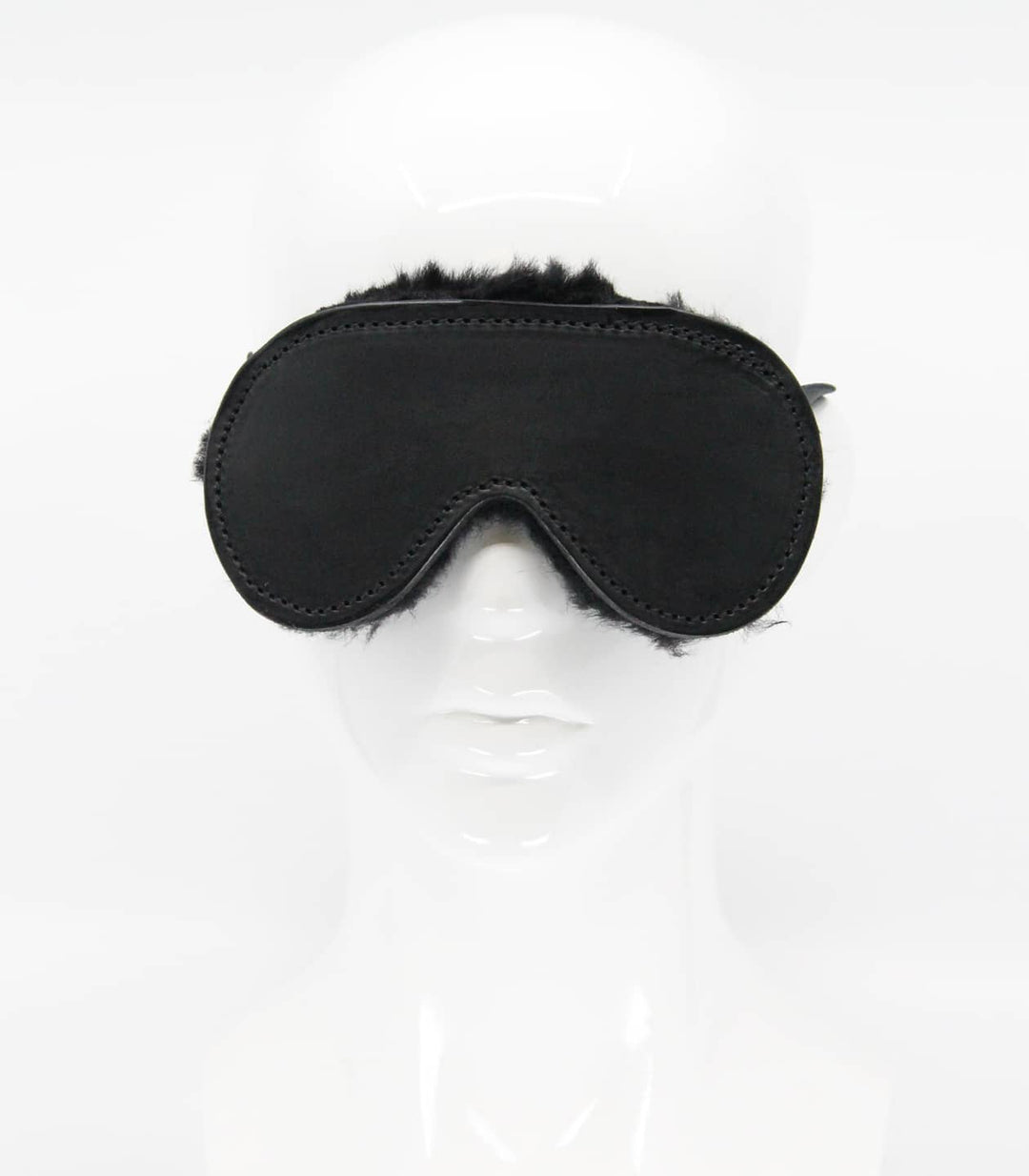 Sheepskin lined blindfold detail - comfortable leather blindfold with plush sheepskin interior