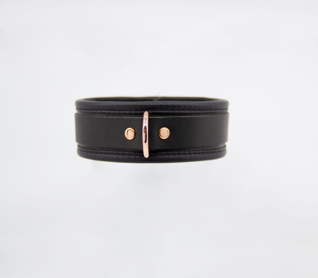Premium leather collar with rose gold hardware - luxury fetish collar with buckle closure