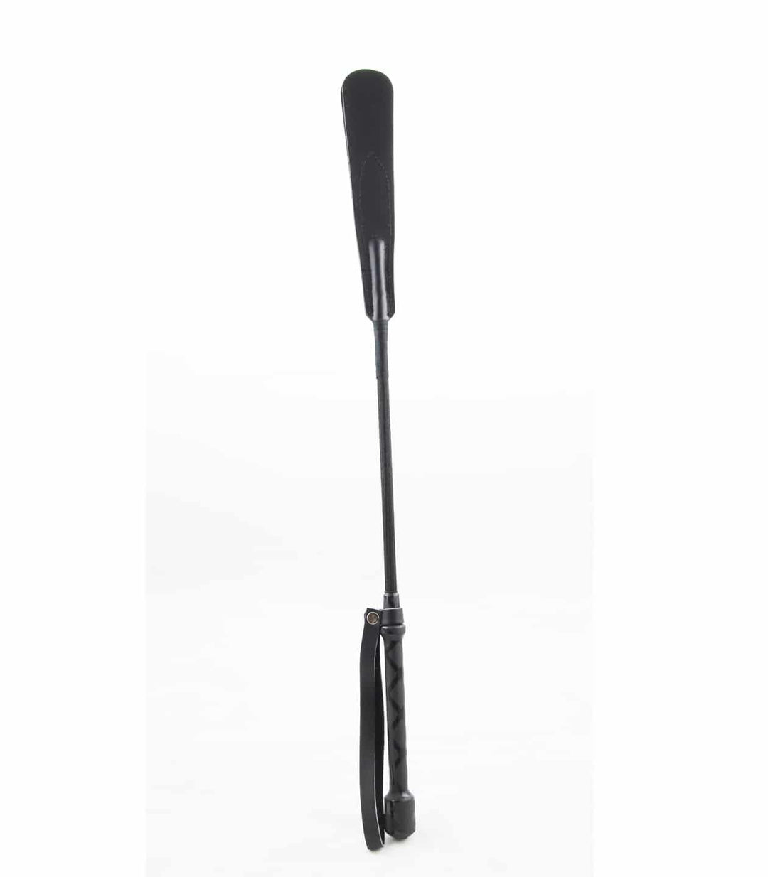 Love in Leather slapper crop - black leather BDSM impact toy with wide slapper paddle end for fetish play