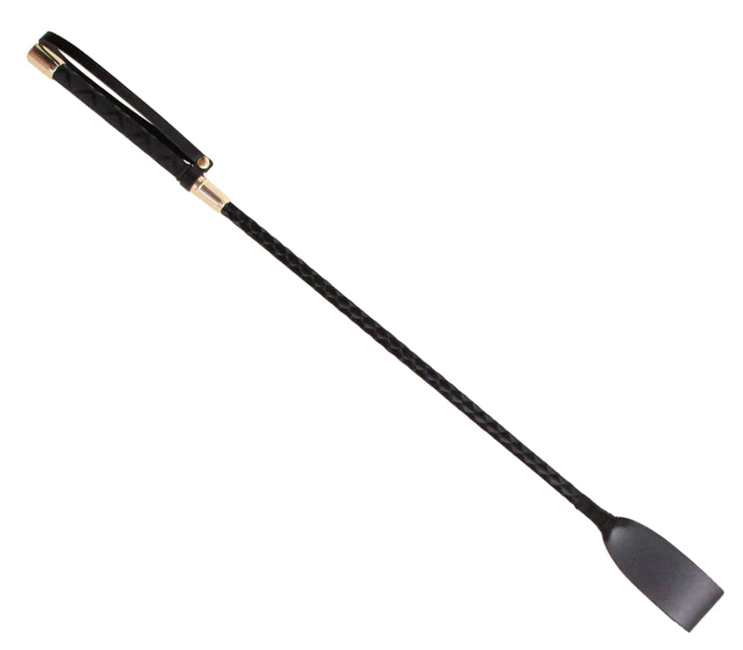 Love in Leather braided satin crop with gold ferrule - elegant BDSM impact toy with leather slapper end