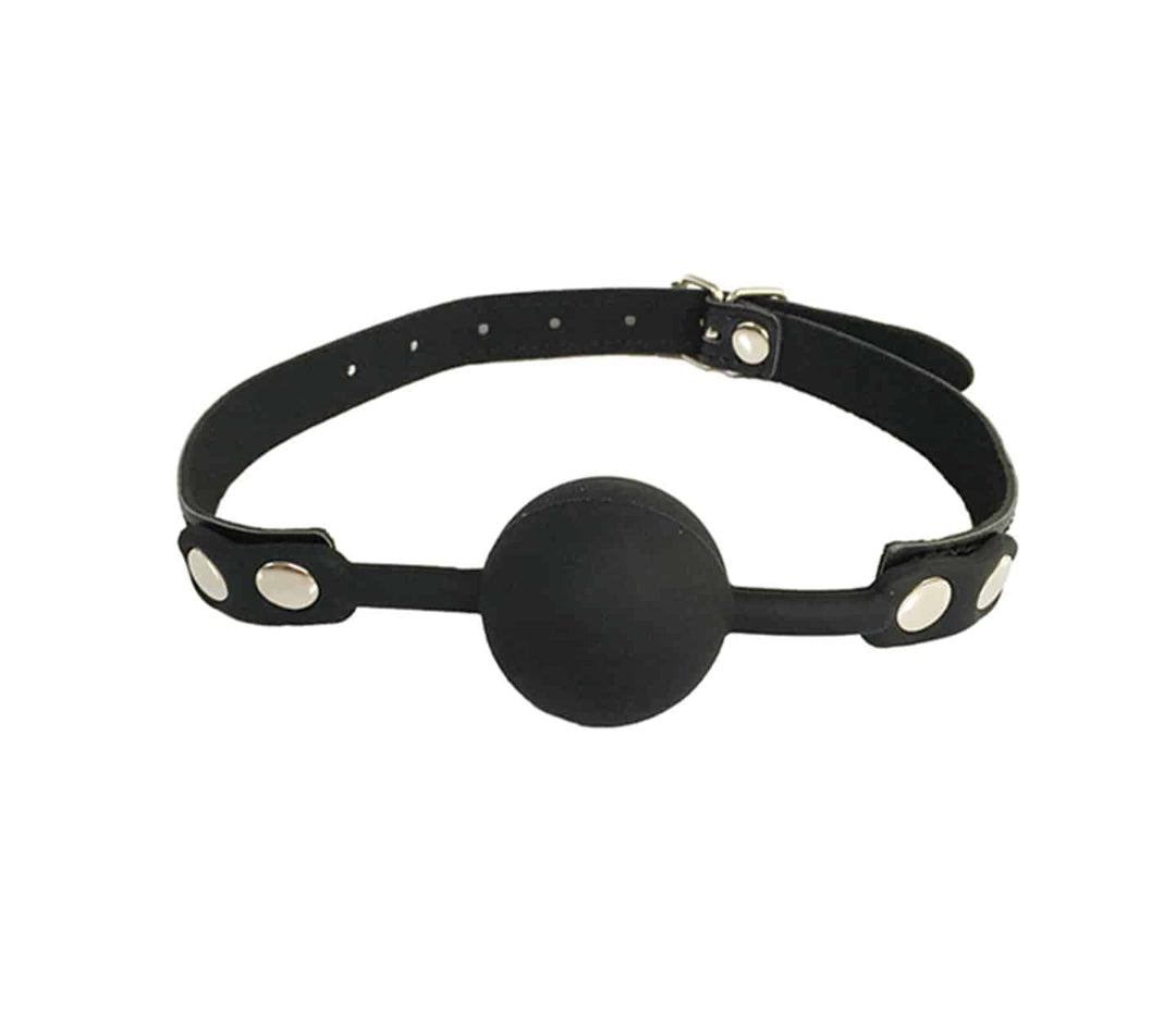 Love in Leather black silicone ball gag - adjustable BDSM mouth restraint with leather strap