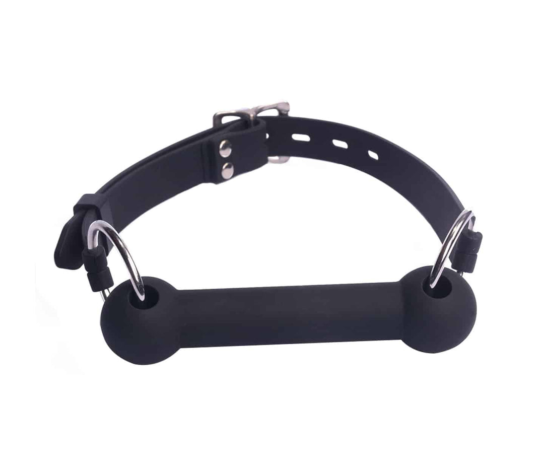 Love in Leather silicone bit gag - horse bit style BDSM mouth restraint with leather straps