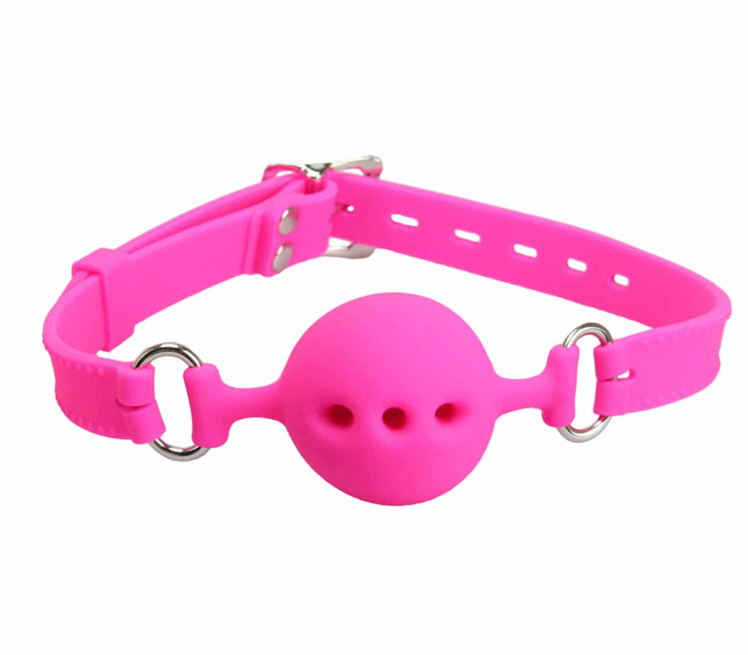 Love in Leather pink silicone breathable ball gag - perforated design for airflow