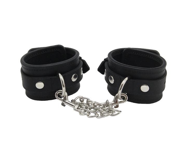 Love in Leather heavy silicone cuffs - durable black silicone wrist restraints for BDSM play