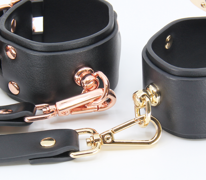Love in Leather double strap cuffs detail - showing gold hardware and leather construction
