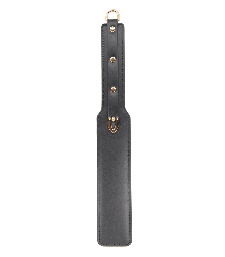 Love in Leather faux leather paddle - black BDSM impact play accessory with comfortable grip