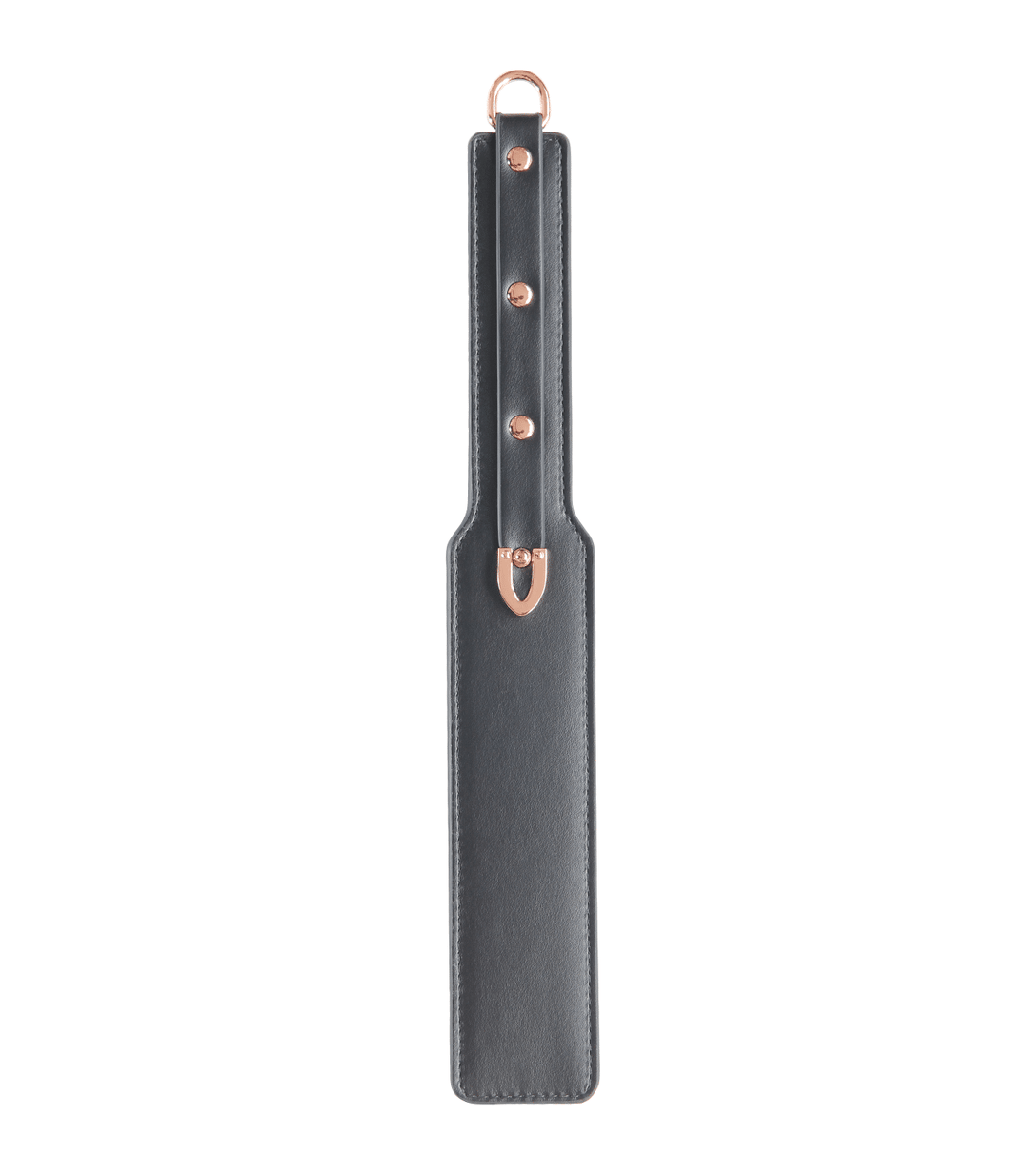 Love in Leather faux leather paddle with rose gold hardware - premium impact toy with metal accents