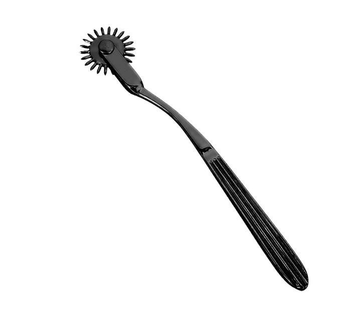 Love in Leather Wartenberg pinwheel in black - medical grade sensation play wheel with sharp pins