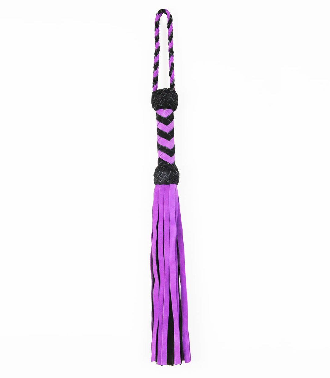 Love in Leather heavy purple suede flogger 75cm - braided handle whip with thick suede tails