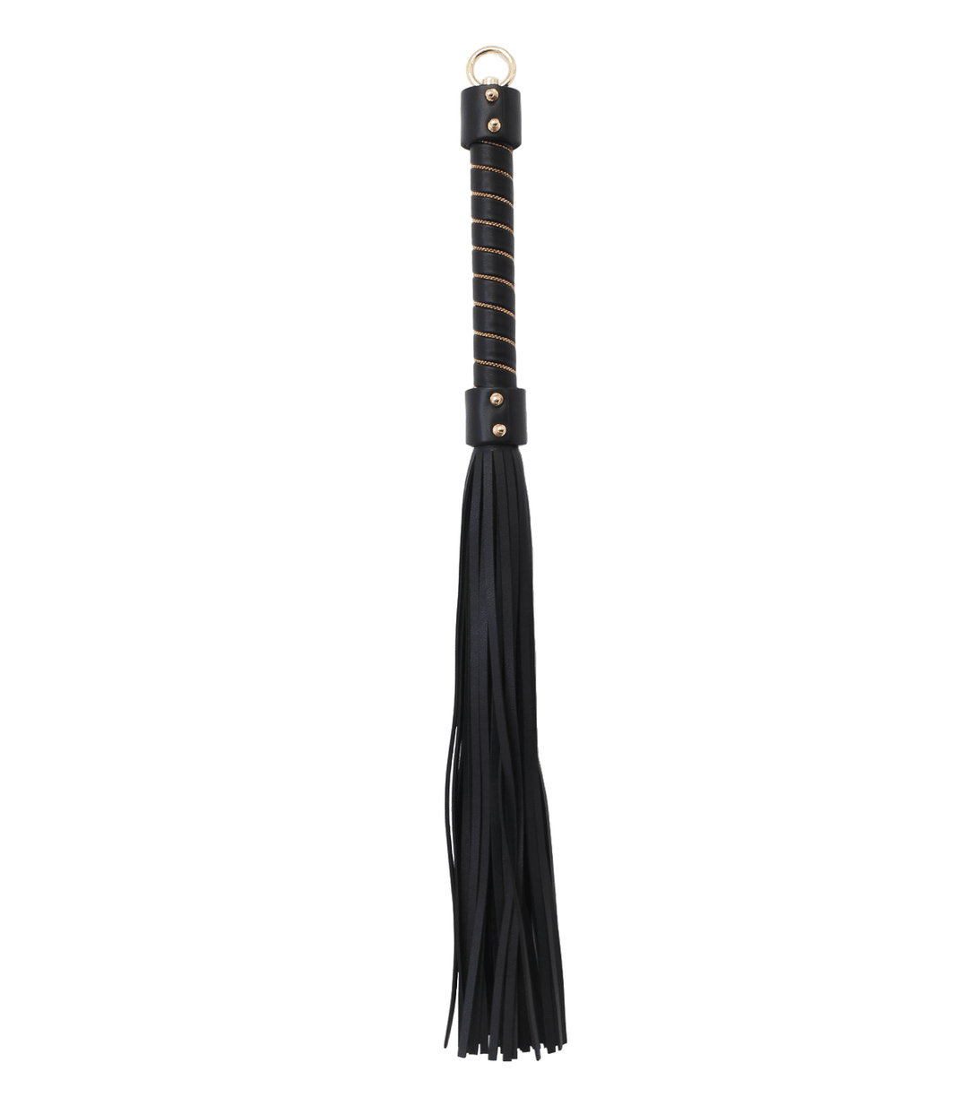 Love in Leather chain handle flogger with gold hardware - metal chain grip whip with leather tails