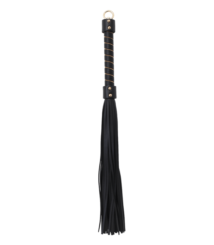 Love in Leather chain handle flogger with gold hardware - metal chain grip whip with leather tails