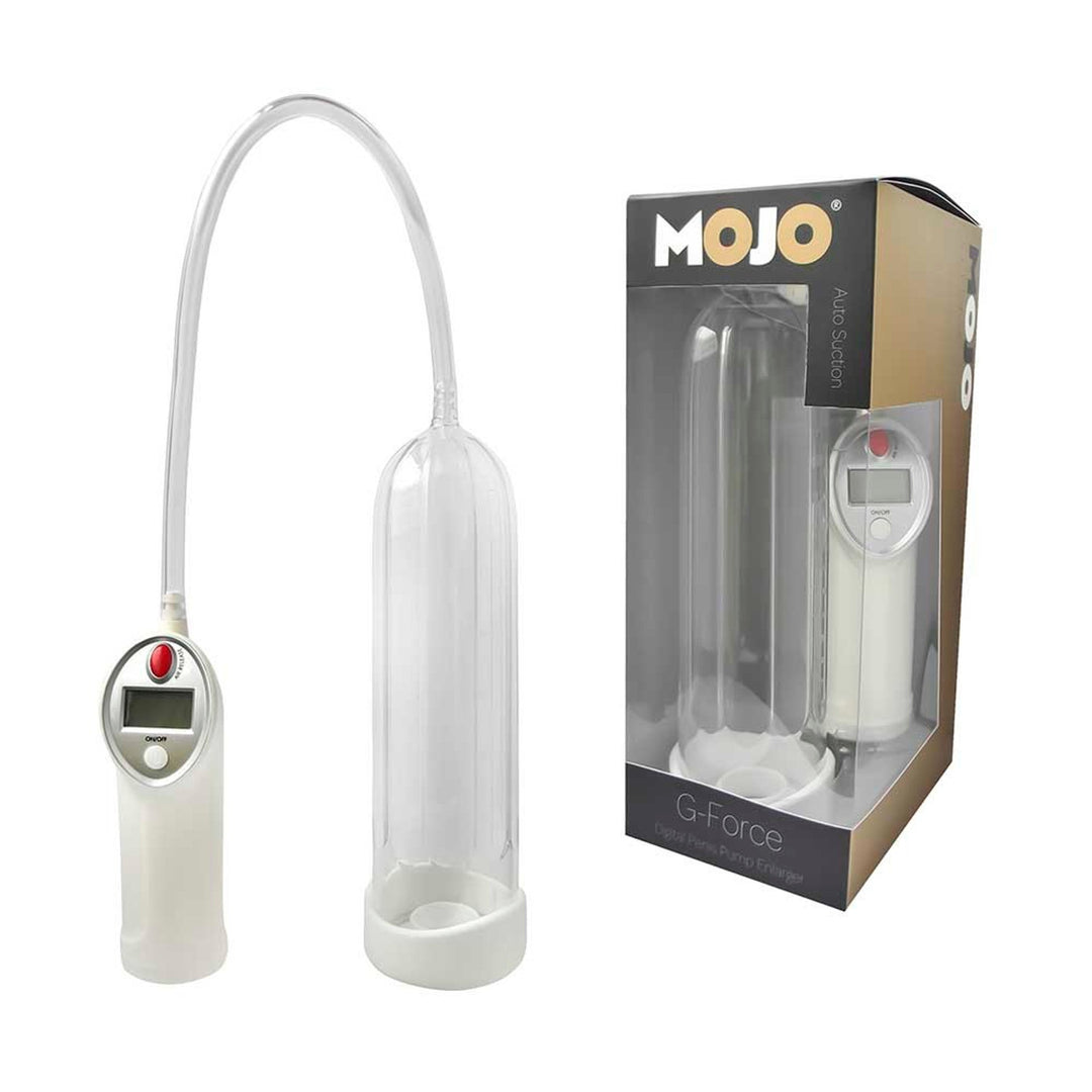 G-Force Digital Penis Pump by Mojo - transparent cylinder with digital PSI reader