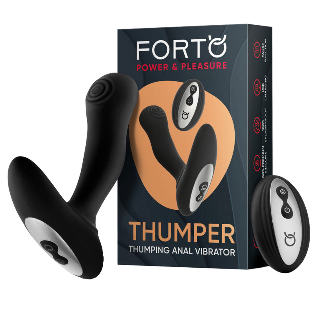 Forto Thumper by Forto - black silicone prostate massager with thumping and vibration